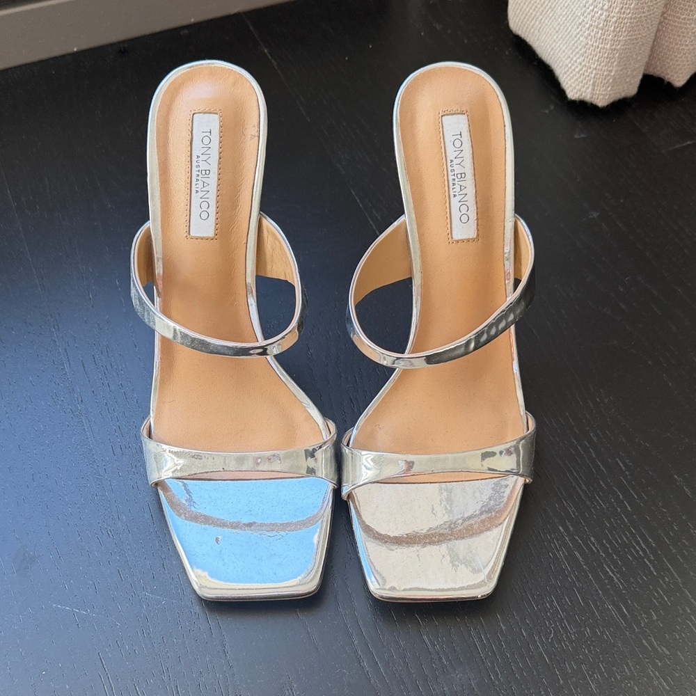 Tony Bianco Metallic Silver Square-Toe heels